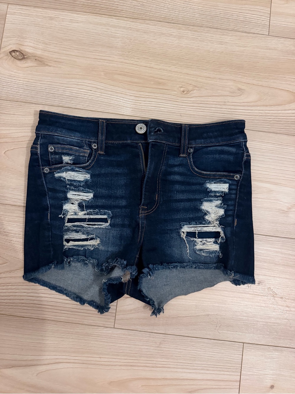 American Eagle Outfitters Dark Blue Distressed Denim Shorts